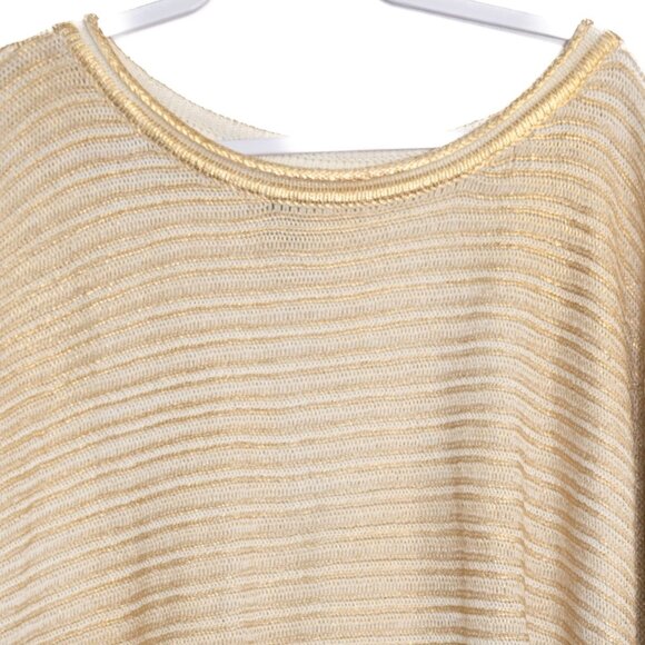 Alberto Malaki Size XL Gold & Cream Knit Loose-Fit Womens Poncho Sweater - Picture 3 of 8